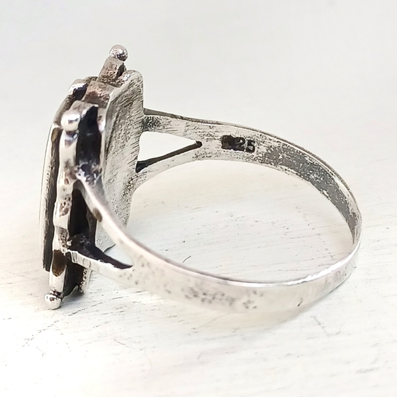 925 Sterling Silver VTG Black Stone Ring - Picture 5 of 12